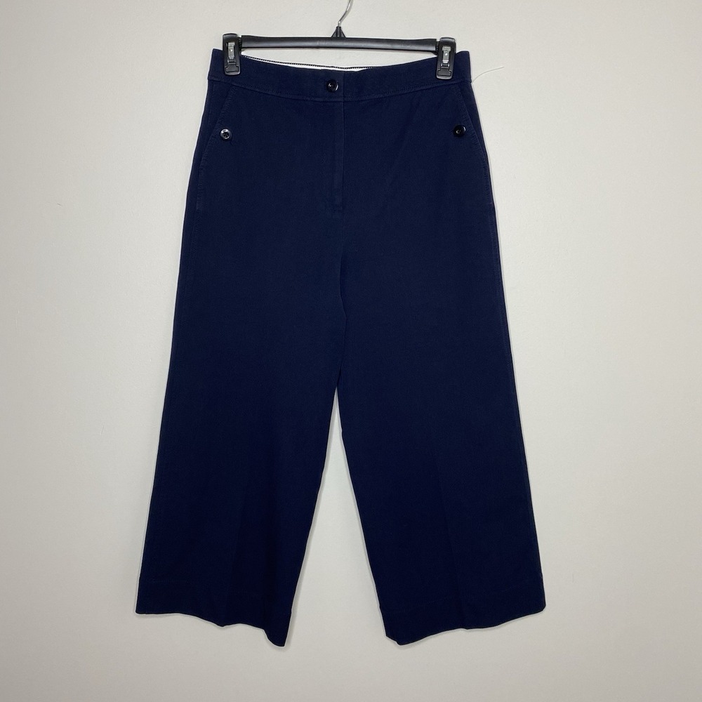 J.Crew 365 Women's Navy Wide Leg Cropped Pants High Rise Size 12 Business Casual